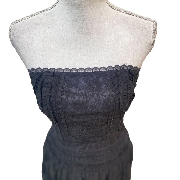 Robin Jordan black lace strapless dress with lined full skirt back zip size 2 - Picture 4 of 12